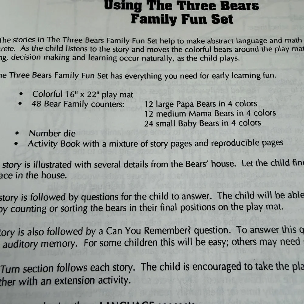 Three Bear Family Fun Incomplete Educational‎ Counting Game Vintage Homeschool